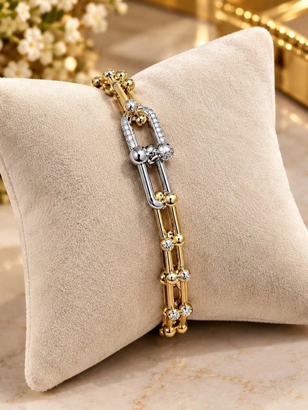 18K gold filled Two-Tone Link Bracelet Gold & Silver. 8 Inches